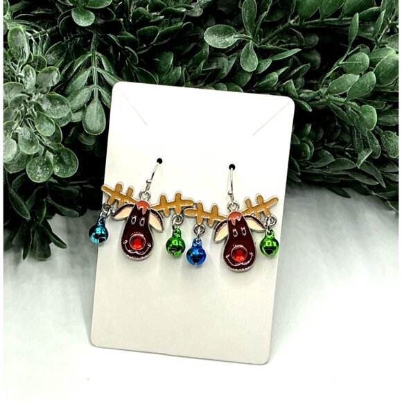 Reindeer Earrings With Multicolor Jingle Bells - Picture 4 of 7